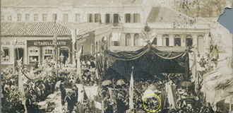 Santos Dumont coloca a primeira pedra no monumento Carlos Gomes 1903