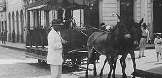 Bonde puchado por burros em Campinas, 1910